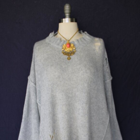R13 Cashmere heather gray distressed PATTI tunic sweater top grunge vintage $945 - Picture 6 of 10